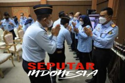 Bersama Menkumham Yasonna H Laoly, Kakanwil Kemenkumham Jatim Halalbihalal