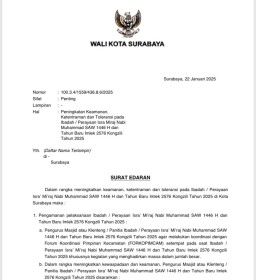 Terbitkan SE Pengamanan Isra Mikraj dan Tahun Baru Imlek, Wali Kota Eri: Upaya Tingkatkan Ketentraman dan Toleransi Beribadah