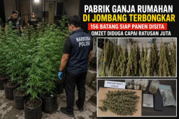 Pabrik Ganja Rumahan di Jombang Terbongkar, 156 Batang Siap Panen Disita, Omzet Diduga Capai Ratusan Juta