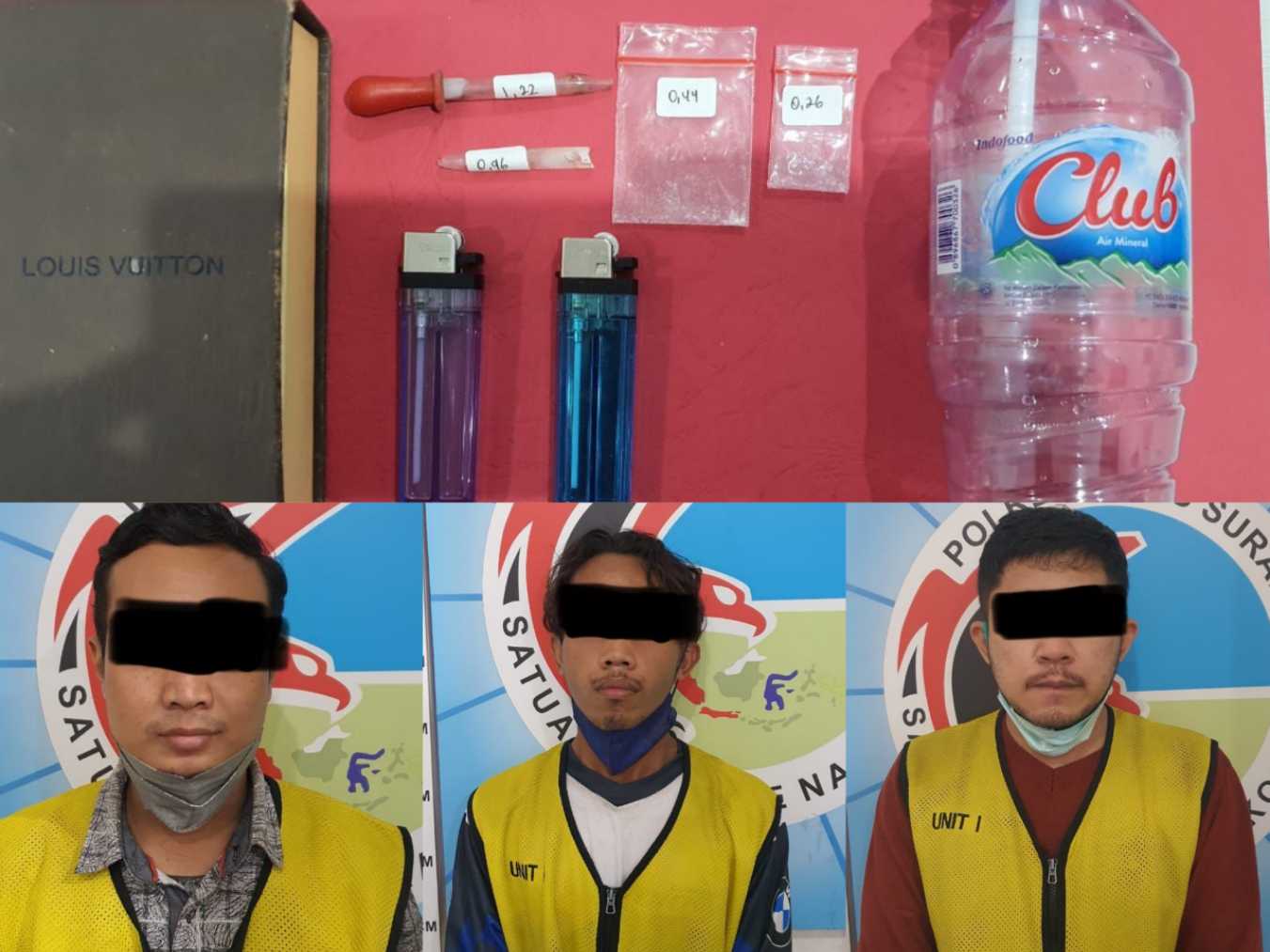 3 tersangka dan barang bukti yang diamankan