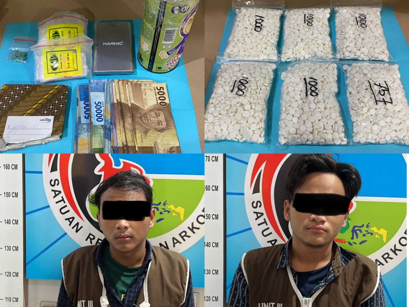 Dua pengedar Narkoba dan barang bukti yang diamankan Polisi Surabaya 