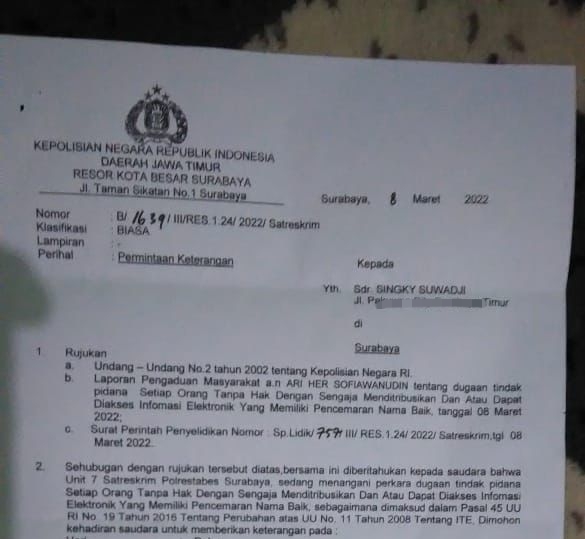 Surat pemanggilan Polisi 