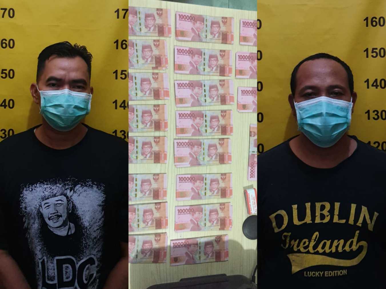 Dua pelaku dan barang bukti uang palsu