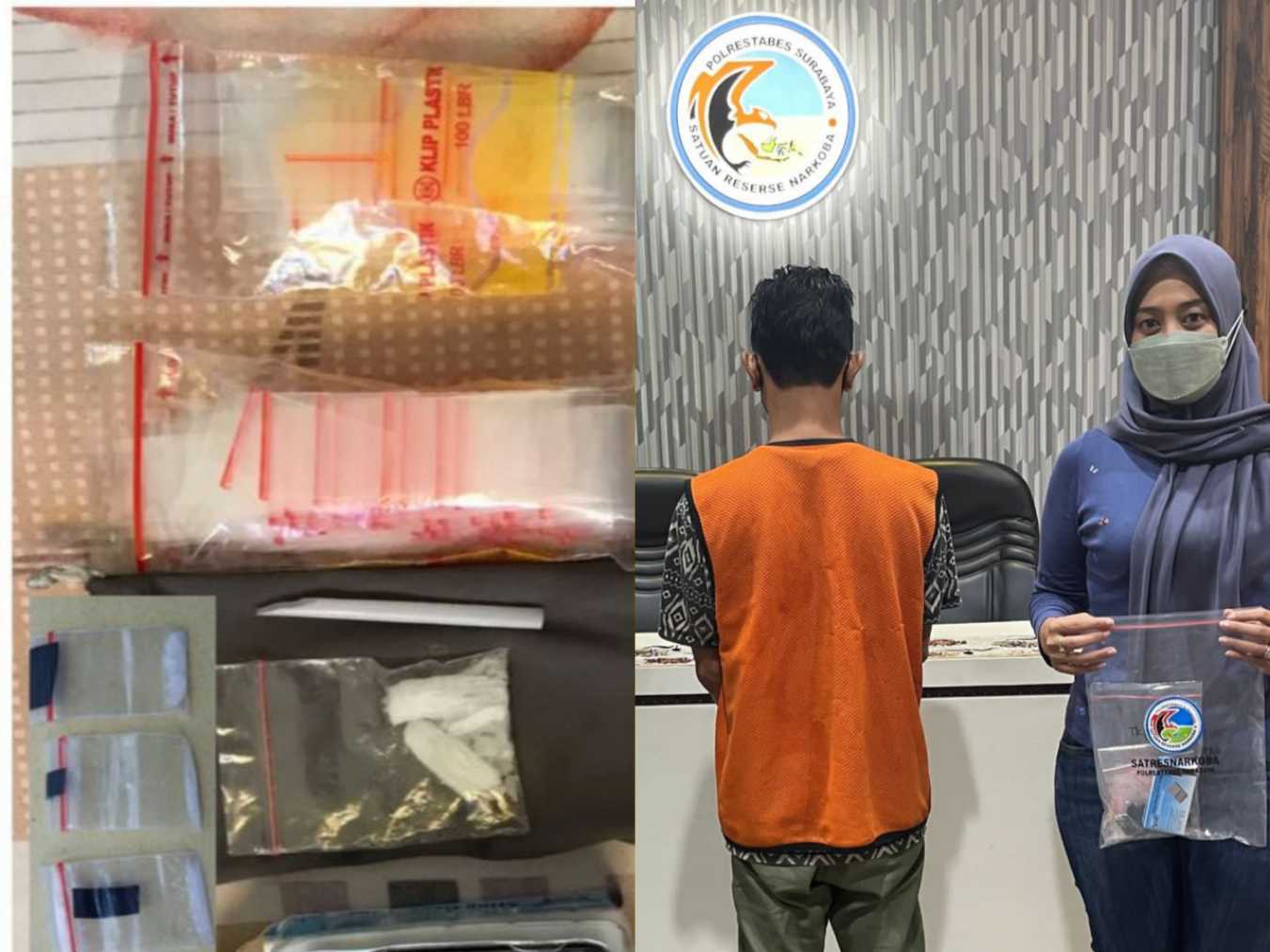 Pelaku dan barang bukti sabu