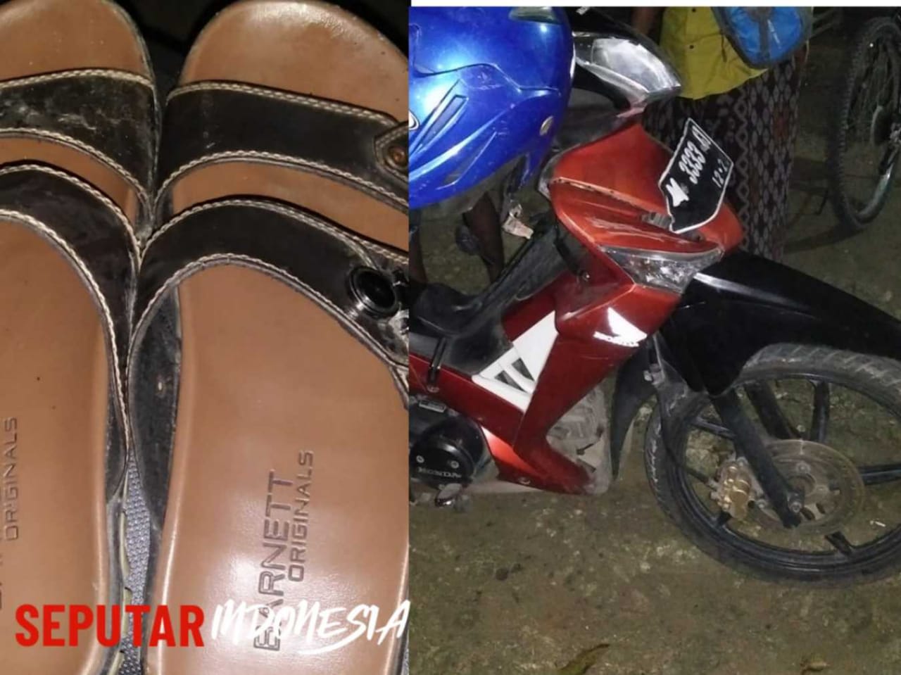 Sandal dan barang bukti sepeda motor korban