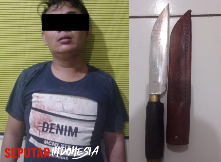Pelaku pembacokan dan barang bukti yang disita