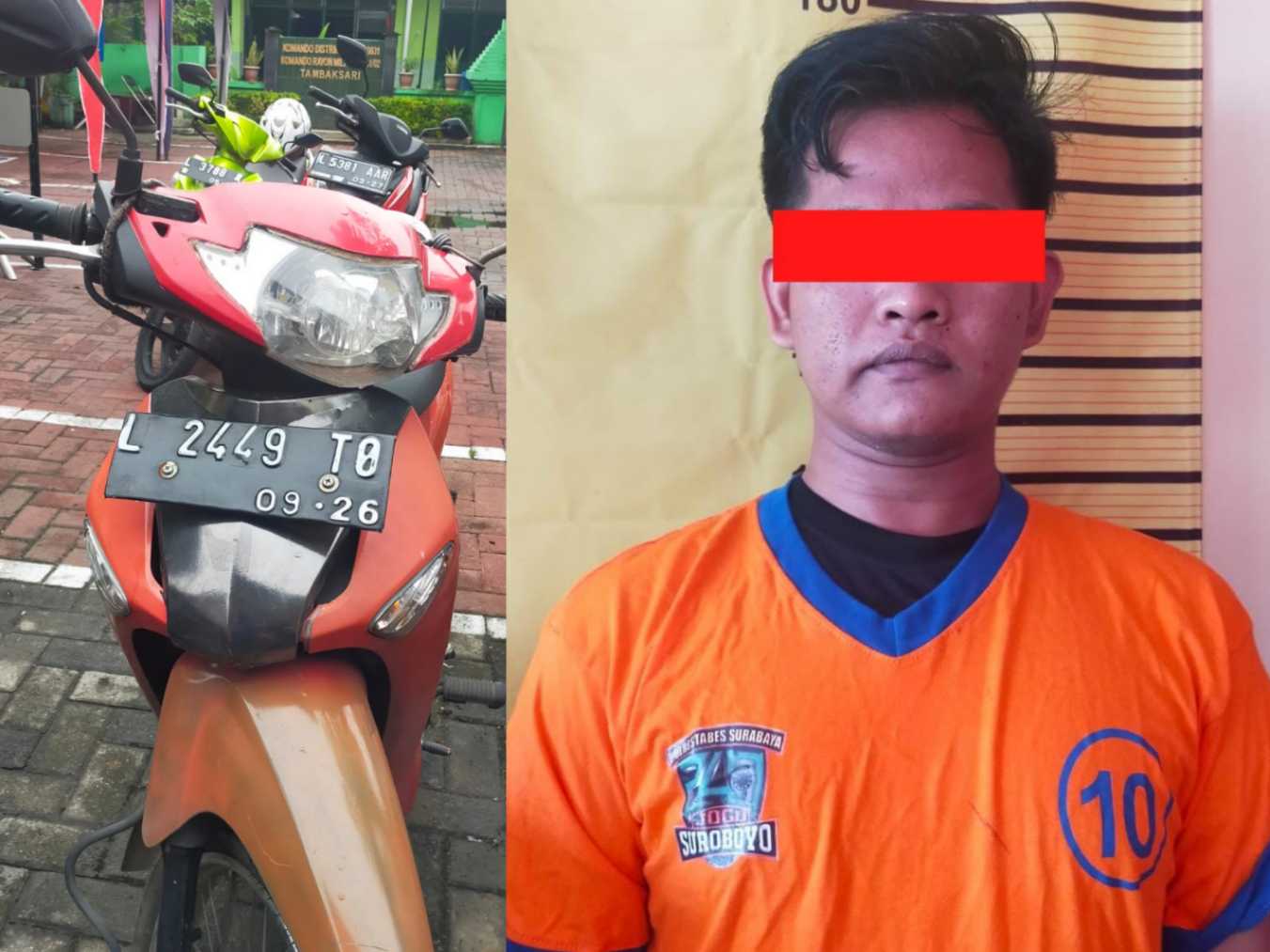 Pelaku Curanmor dan barang bukti di Polsek Tambaksari