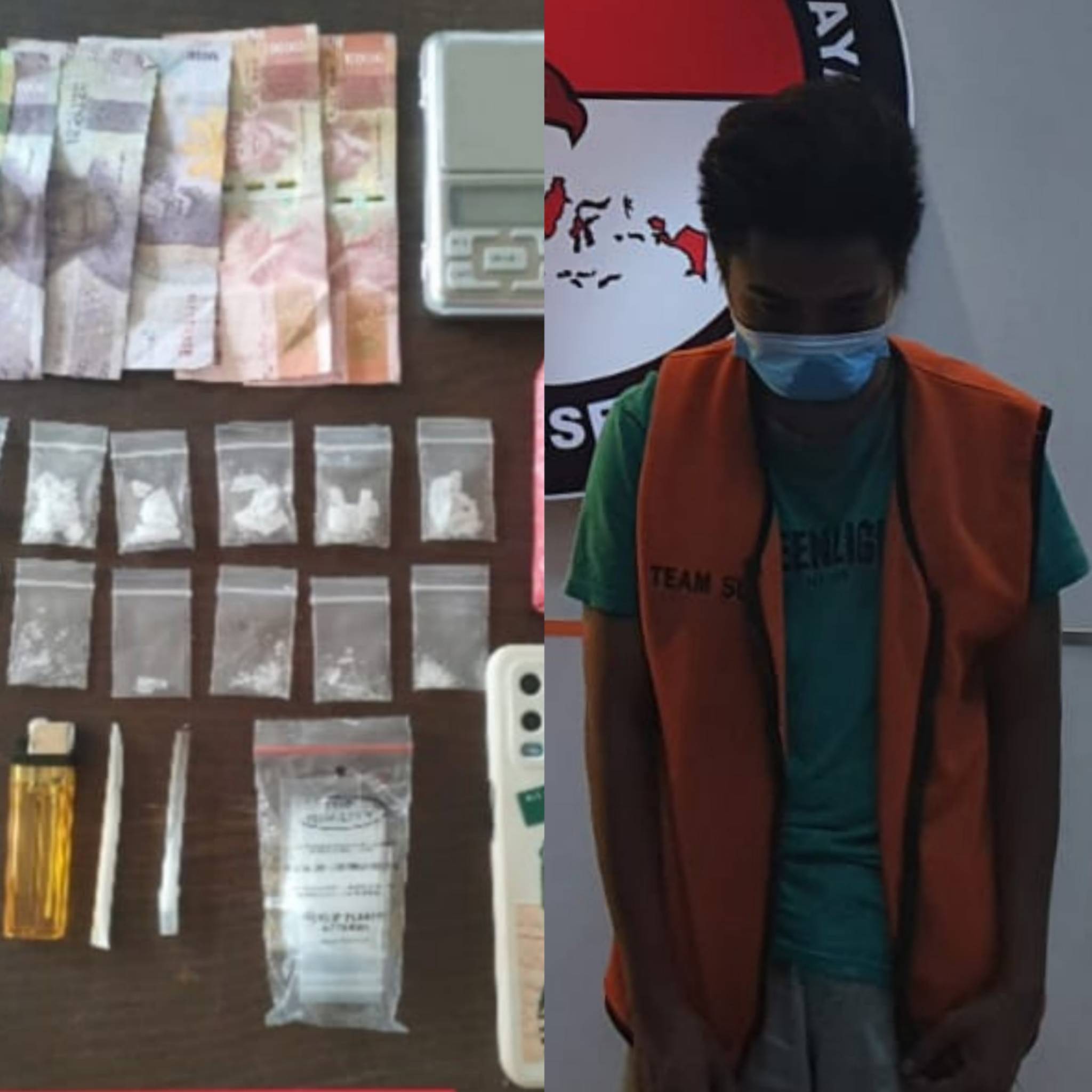 Barang bukti sabu dan Tersangka yang diamankan Polisi Surabaya 