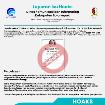 Akun WhatsApp Palsu Mengatasnamakan Bupati Bojonegoro,