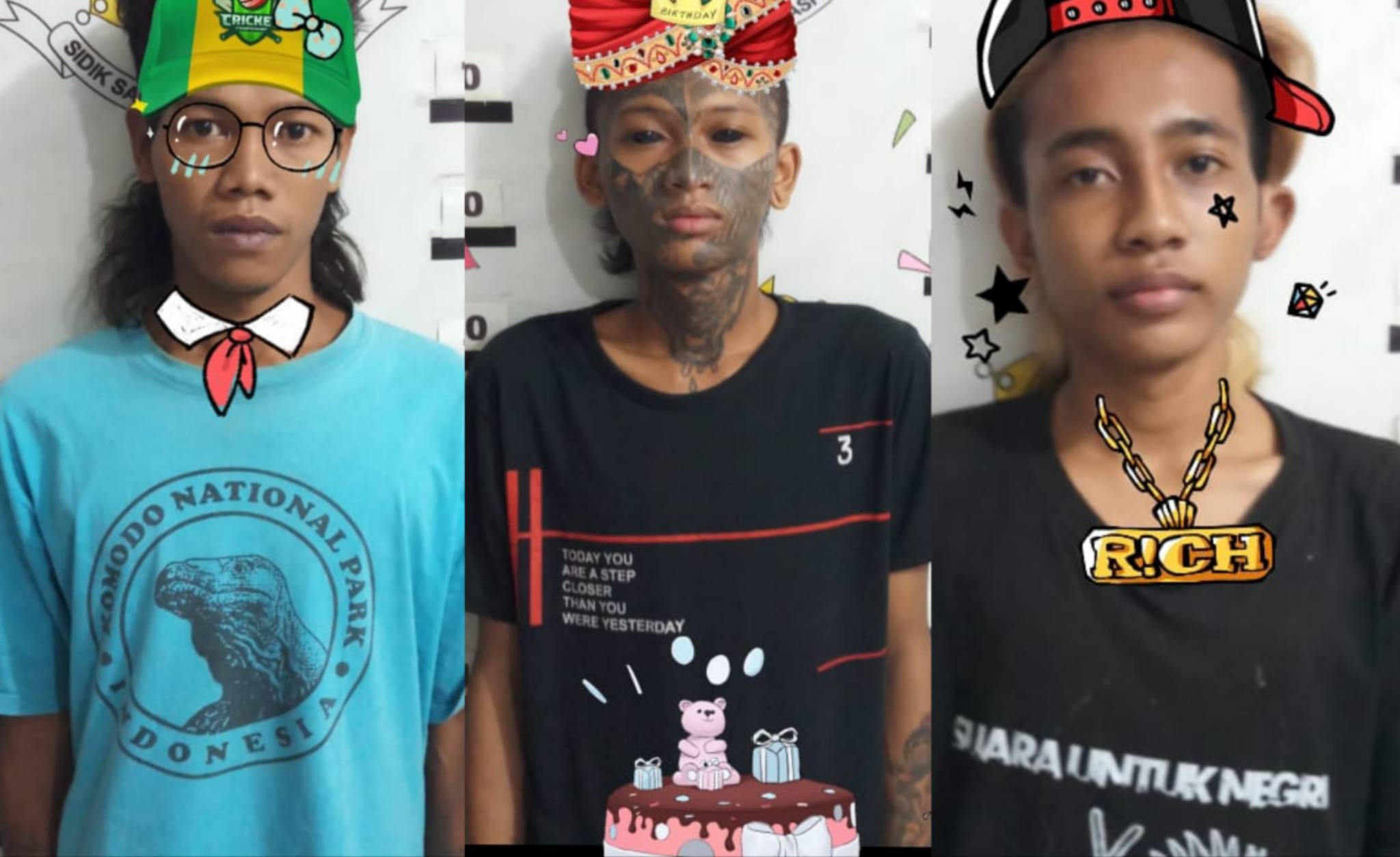 Tiga Pemuda pelaku pengeroyokan yang diamankan polisi