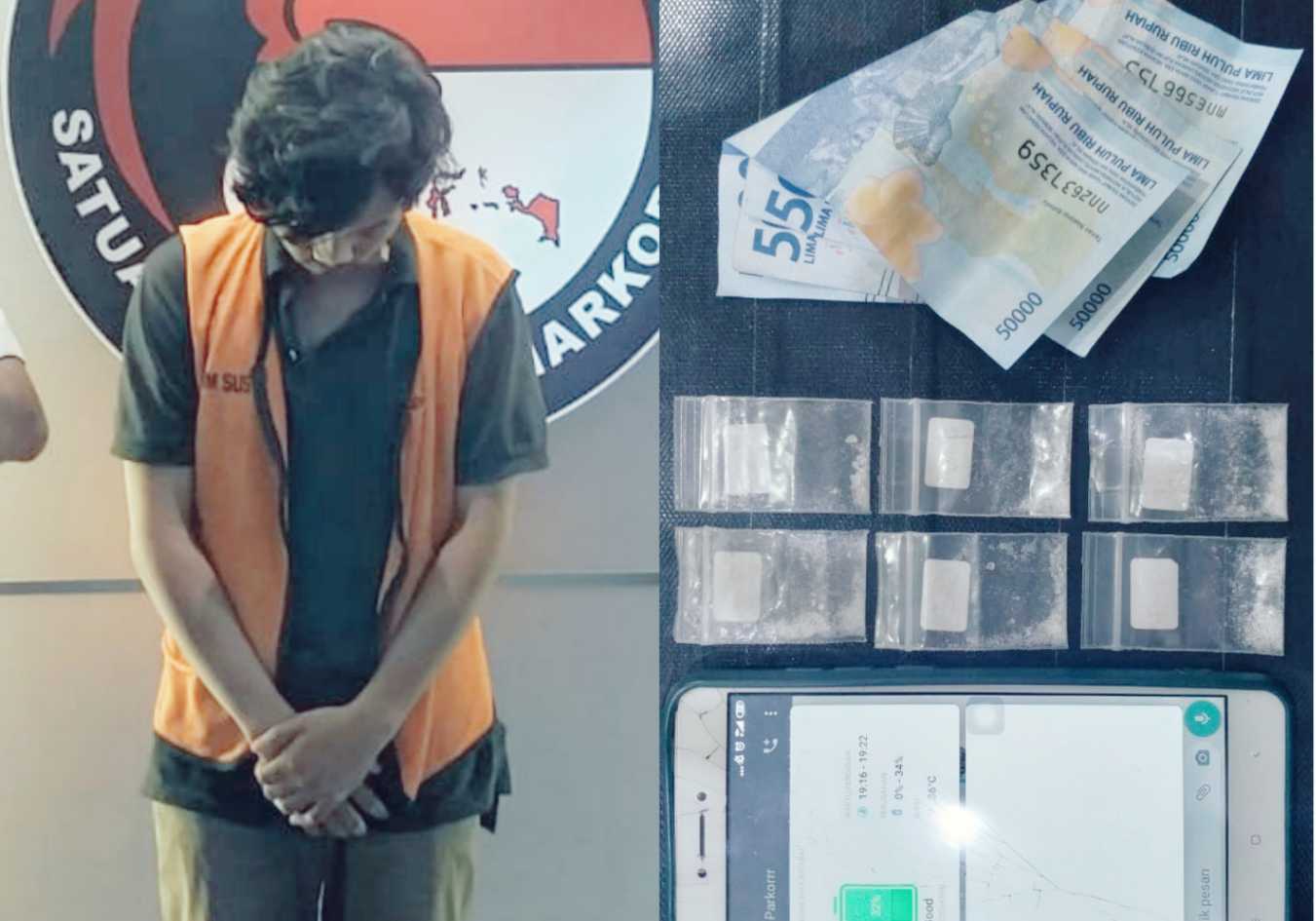 Pelaku penjual sabu dan barang bukti 