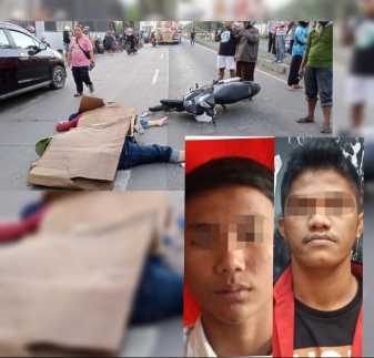 Dua jambret yang ditangkap dan korban saat terjatuh di lokasi kejadian
