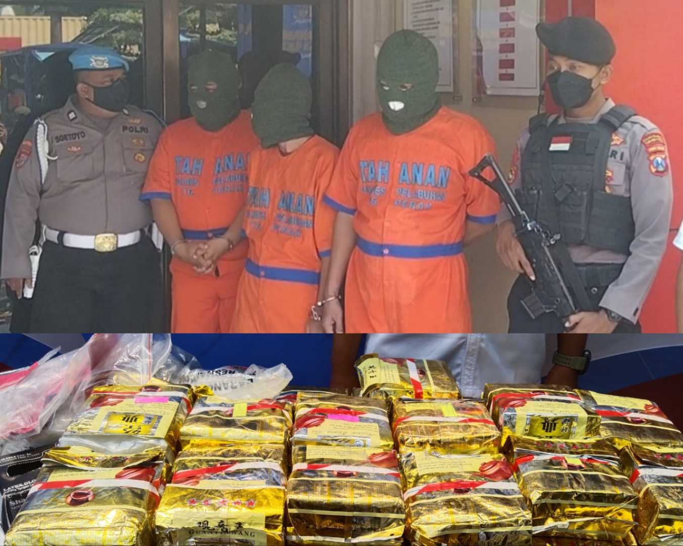 Tersangka dan puluhan kilo sabu yang dibakar