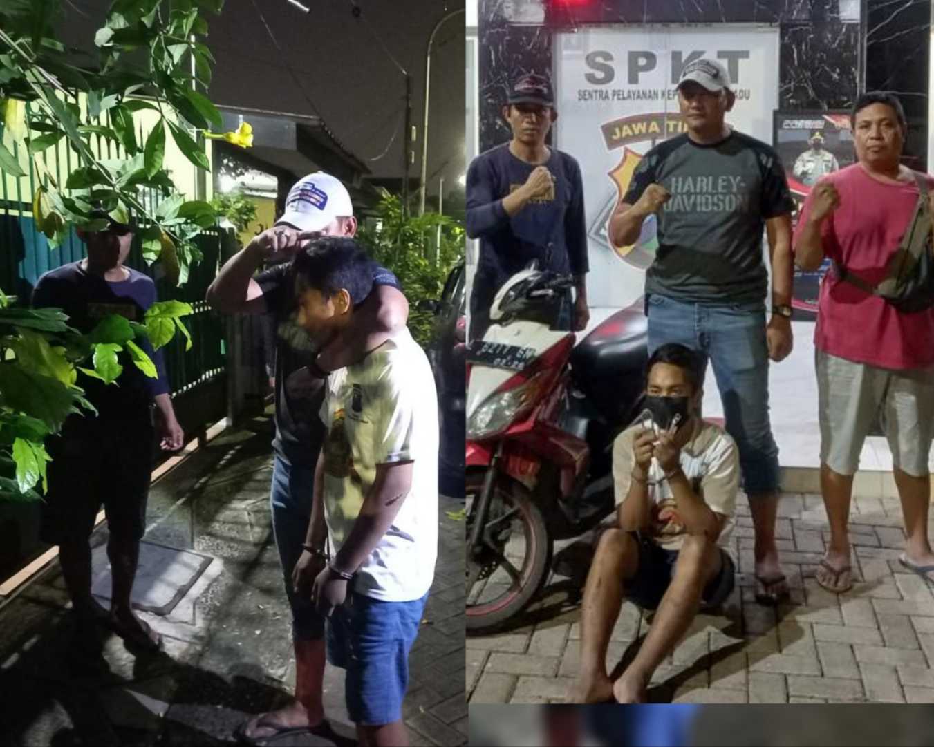 Pelaku saat penangkapan dan saat didampingi Kapolsek Gunung Anyar