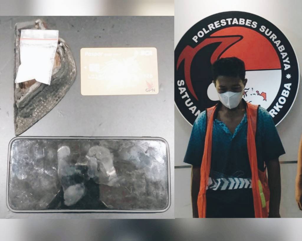 Pengedar sabu asal Bangkalan dan barang bukti yang diamankan polisi Surabaya