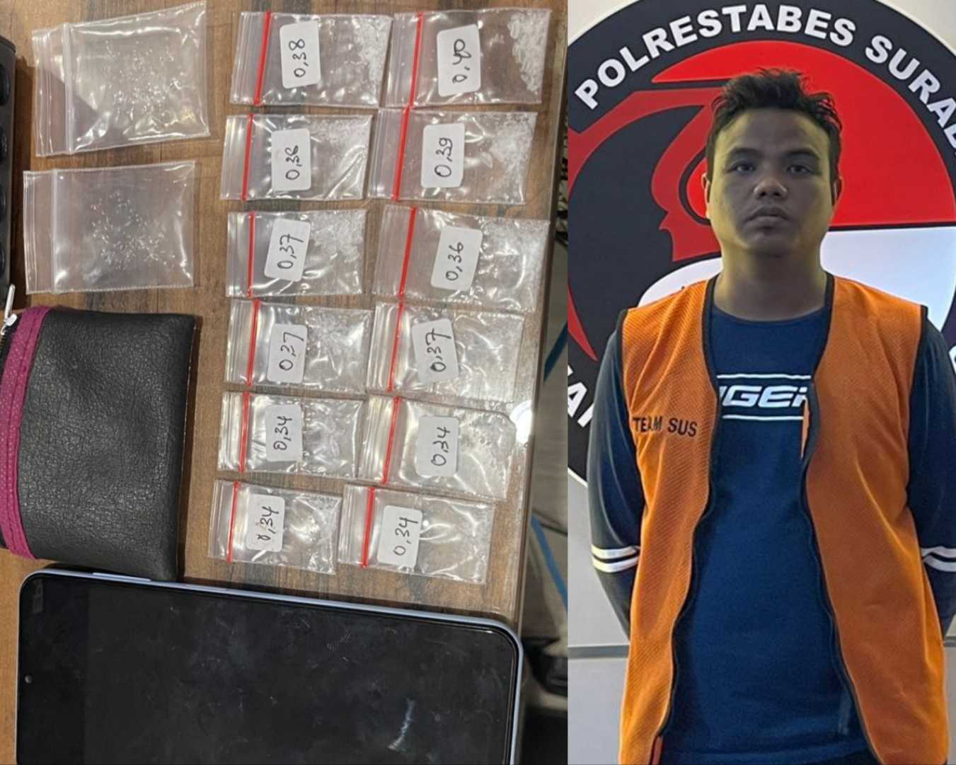 Pelaku penjual sabu dan barang bukti di Polrestabes Surabaya 