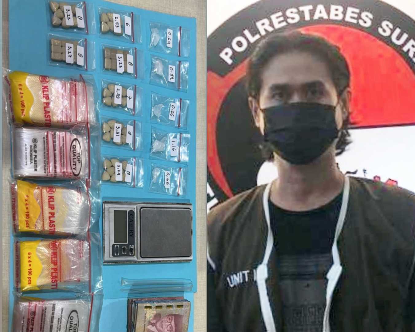 Penjual narkotika dan barang bukti di Polrestabes Surabaya