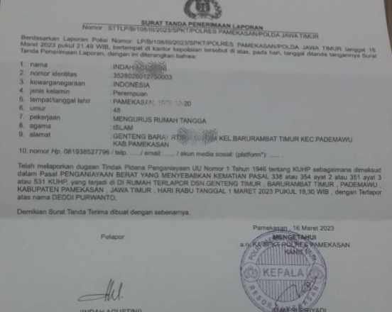 Laporan Polisi keluarga korban