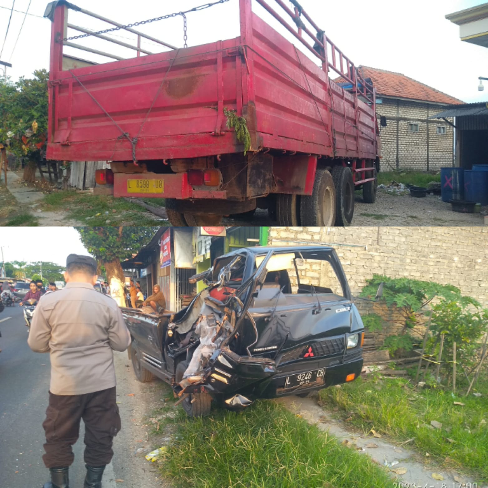 Laka Lantas kendaraan jenis truk menghantam kendaraan Pick Up