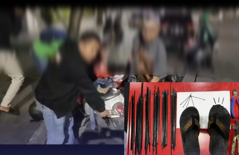 Diduga pelaku sandal paku saat diamankan tim Jatantas Surabaya