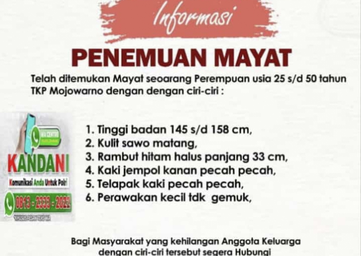 Ciri Ciri Jasad Korban Mutilasi di Jombang 