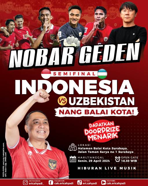 Wali Kota Eri Cahyadi Gelar Nobar di Balai Kota Surabaya