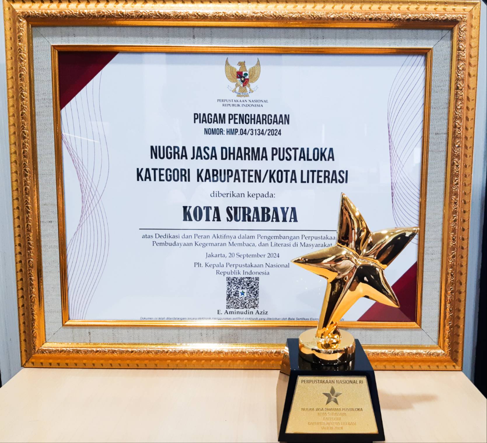 Surabaya Raih Penghargaan Nugra Jasa Dharma Pustaloka dari Perpusnas